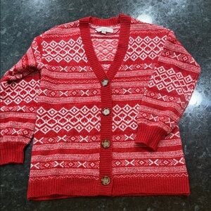 Red Patterned Loft Christmas Sweater